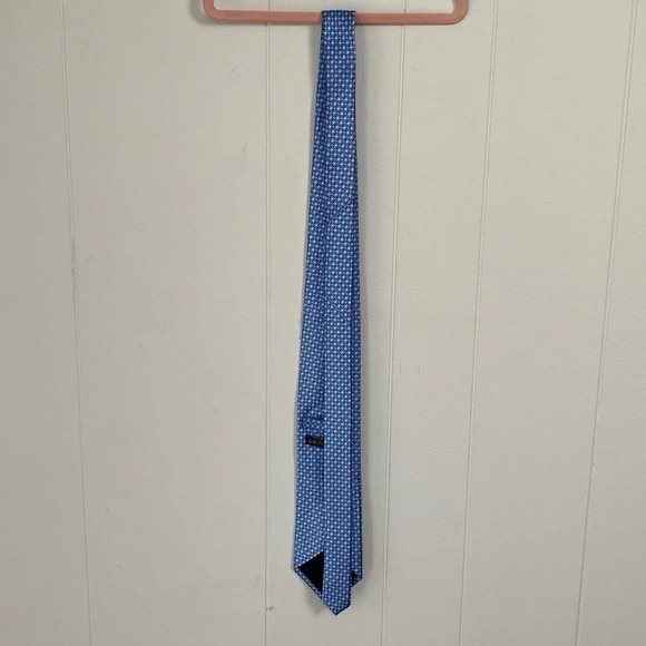 U.S. POLO ASSN. Blue White Geometric Diamond Print 100% Silk Men's Tie - Picture 7 of 14